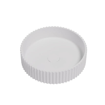 Olley Fluted Solid Surface Above Counter Basin White 400X400X120mm , Matte White