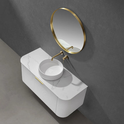 Olley Fluted Solid Surface Above Counter Basin White 400X400X120mm ,