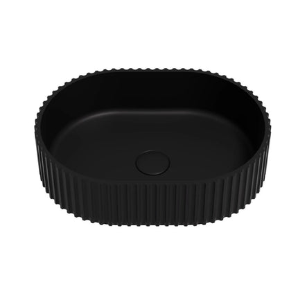Ellips Fluted Solid Surface Above Counter Basin Matte Black 480X345X140mm ,