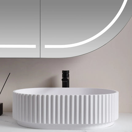 Ellips Fluted Solid Surface Above Counter Basin White 480X345X140mm ,