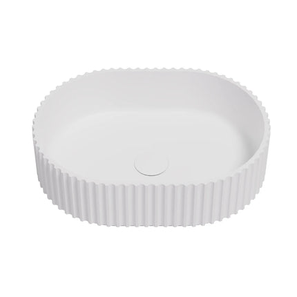 Ellips Fluted Solid Surface Above Counter Basin White 480X345X140mm ,