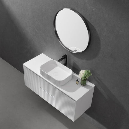 Japser Fluted Solid Surface Above Counter Basin White 500X350X120mm ,