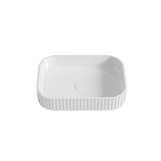 Japser Fluted Solid Surface Above Counter Basin White 500X350X120mm , Gloss White