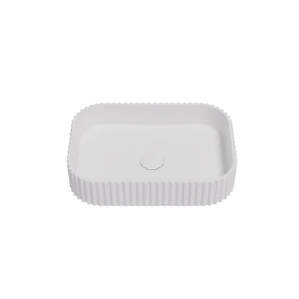 Japser Fluted Solid Surface Above Counter Basin White 500X350X120mm , Matte White