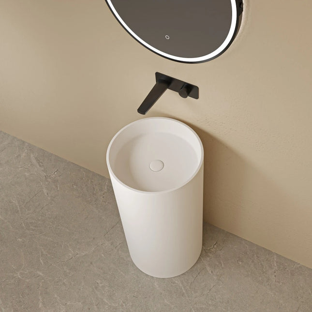 Olley Solid Surface Stone Pedestal Basin Matte White No Overflow 450X450X900mm ,