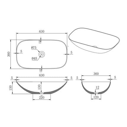 Perry Solid Surface Stone Above Counter Basin Matte White ,