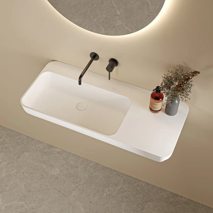 Roccia Solid Surface Stone Wall Hung Basin Matte White No Overflow 900X400X120mm ,