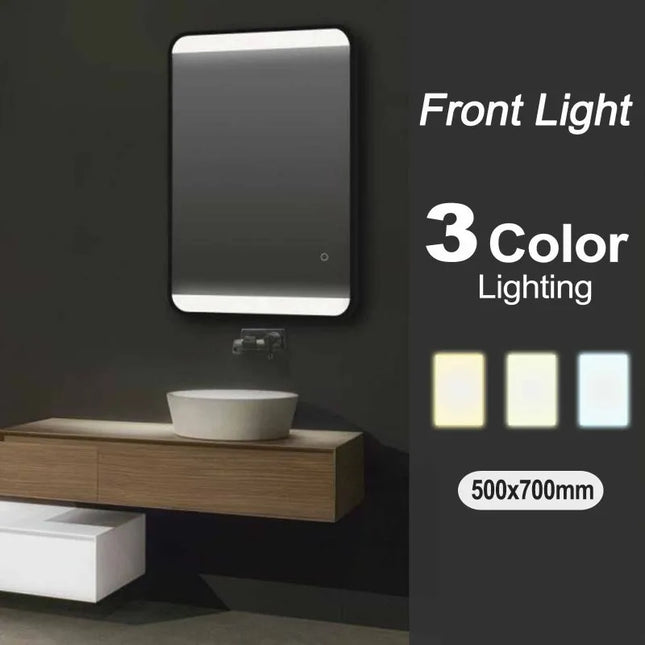 Rectangle 3 Color Lighting Front Lit LED Mirror Black Frame