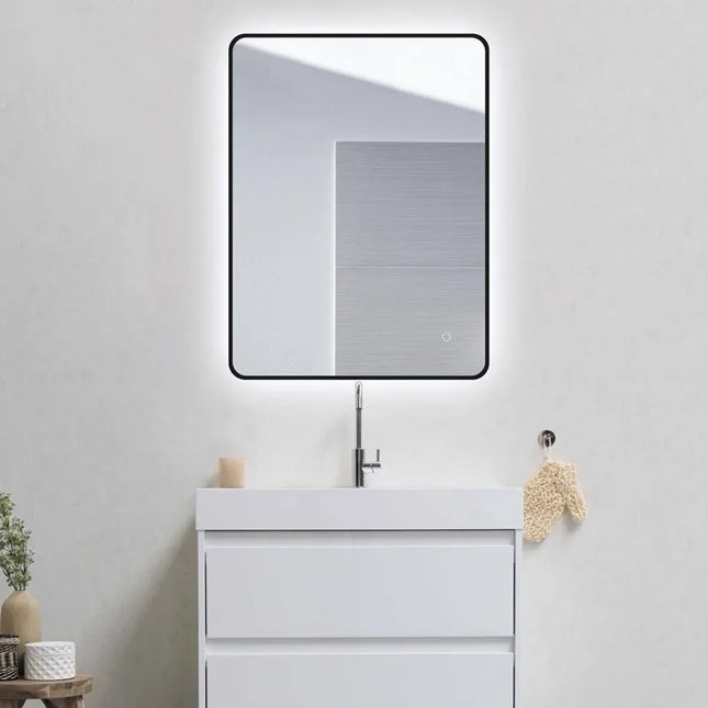 Matte Black Framed LED Mirror 810 X 610mm