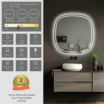 Acrylic Front & Back Lit LED Mirror Rounded Edge 600/750mm