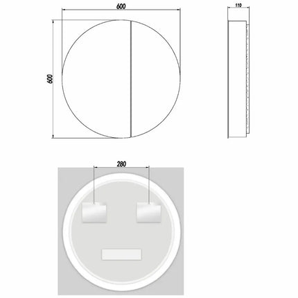 Round LED Shaving Cabinet 600X600X110mm