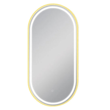 Oval Front Lit LED Mirror Brushed Gold Frame 500X1000mm