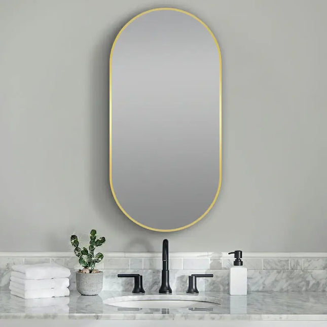 Oval Front Lit LED Mirror Brushed Gold Frame 500X1000mm