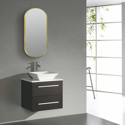 Oval Front Lit LED Mirror Brushed Gold Frame 500X1000mm