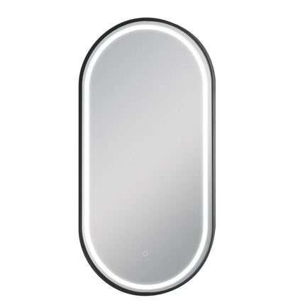 Oval Front Lit LED Mirror Matte Black Frame 500X1000mm