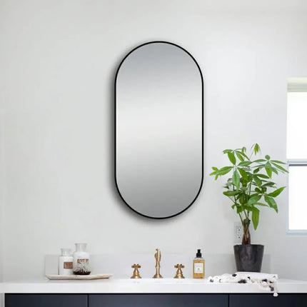 Oval Front Lit LED Mirror Matte Black Frame 500X1000mm