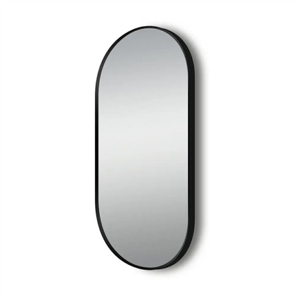 Oval Front Lit LED Mirror Matte Black Frame 500X1000mm