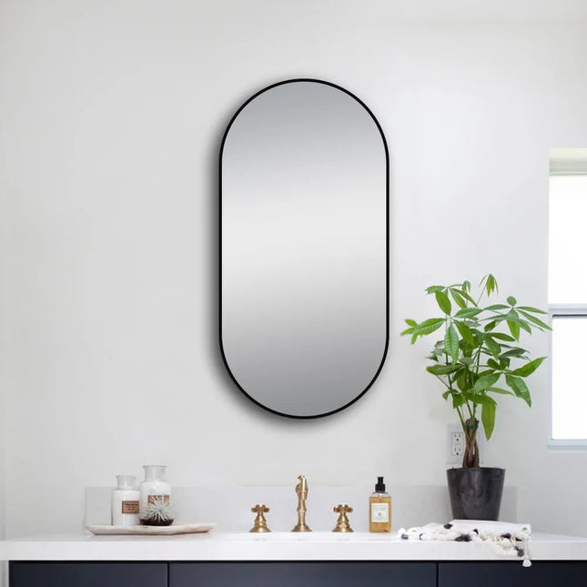 Oval Mirror Matte Black Frame 500X1000mm