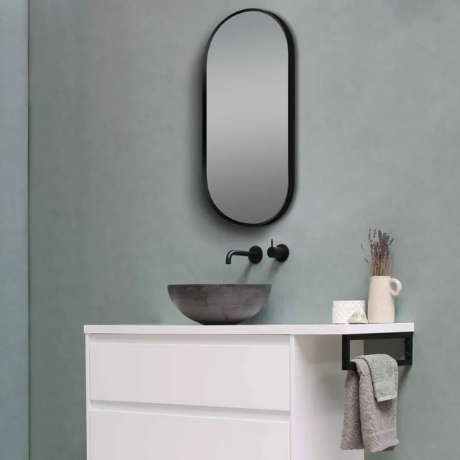 Oval Mirror Matte Black Frame 500X1000mm