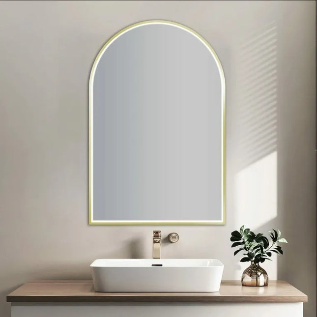 Arch 3 Color Lighting LED Mirror Brushed Gold Frame 600X900mm