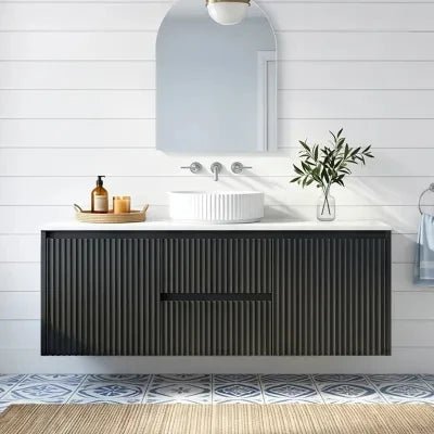 Crete Fluted Wall Hung Vanity Matte Black