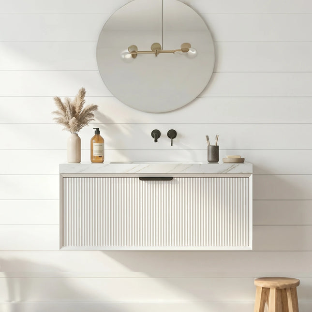 Kliff Fluted Wall Hung Vanity Matte White