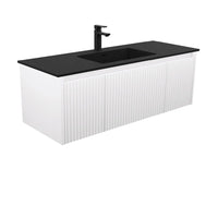 Alina Fluted Satin White 1200 Wall-Hung Cabinet , With Moulded Basin-Top - Montana Solid Surface