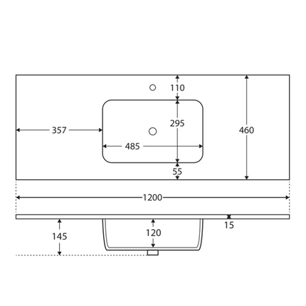Fienza Montana Solid Surface Matte Black Basin Top, 1200mm ,