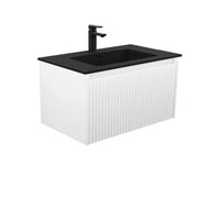 Alina Fluted Satin White 750 Wall-Hung Cabinet , With Moulded Basin-Top - Montana Solid Surface