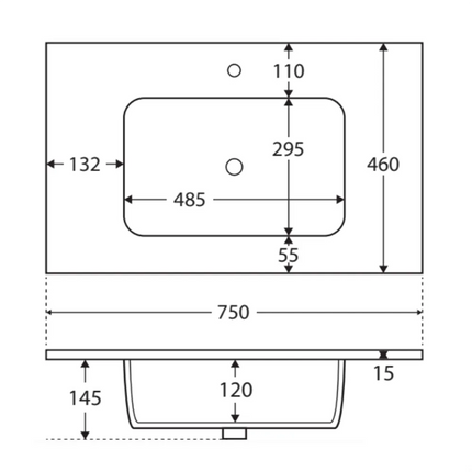 Fienza Montana Solid Surface Matte Black Basin Top, 750mm ,