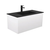 Alina Fluted Satin White 900 Wall-Hung Cabinet , With Moulded Basin-Top - Montana Solid Surface