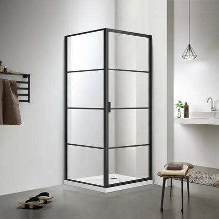 L shape Semi Frame Pivot Door Shower Screen with Return Panel 900-1000X2000mm Matte Black