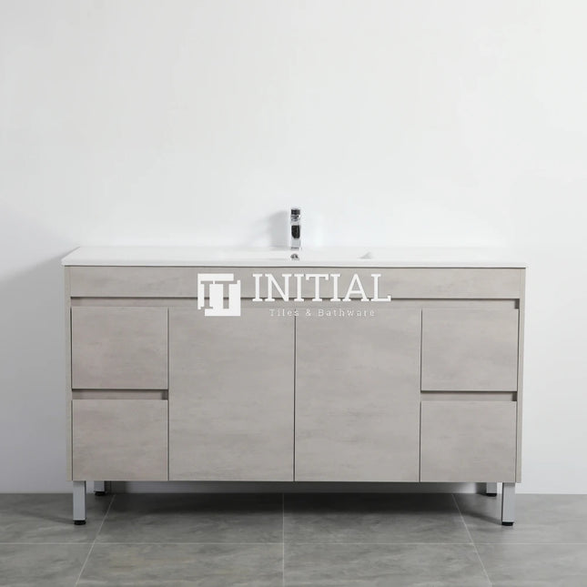 Nova 1200 Plywood Concrete Grey Freestanding Floor Vanity, 2 Solid Doors , With Ceramic Top Single Bowl