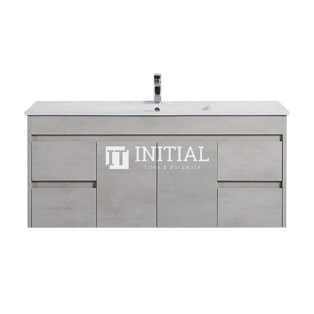 Nova 1200 Plywood Concrete Grey Wall Hung Vanity, 2 Solid Doors , With Ceramic Top Single Bowl