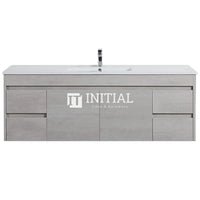 Nova 1500 Plywood Concrete Grey Wall Hung Vanity, 2 Solid Doors, 4 Drawers , With Ceramic Top Single Bowl