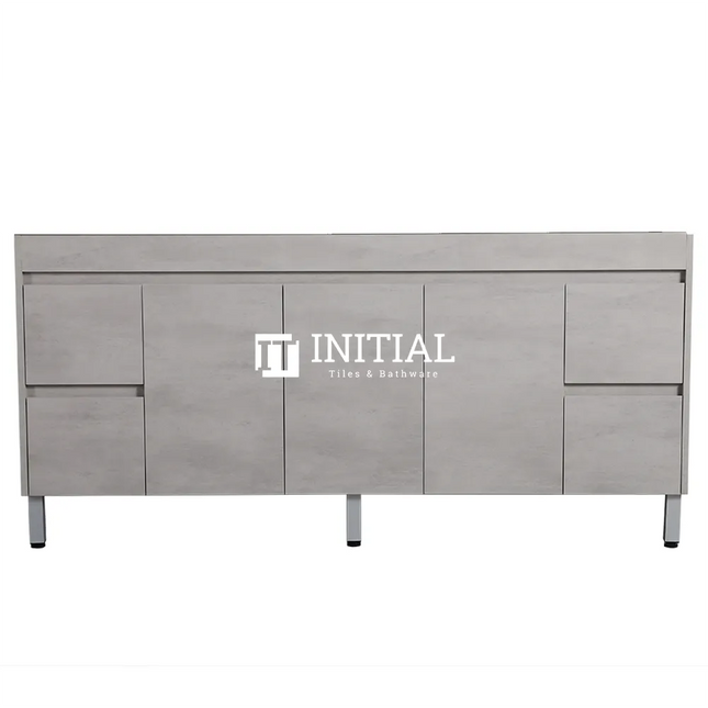 Nova 1800 Plywood Concrete Grey Freestanding Floor Vanity, 3 Solid Doors, 4 Drawers ,