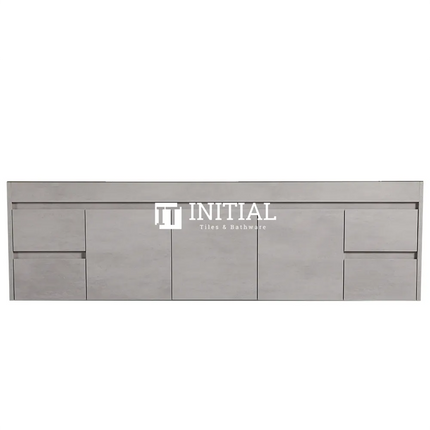 Nova 1800 Plywood Concrete Grey Wall Hung Vanity, 3 Solid Doors, 4 Drawers ,