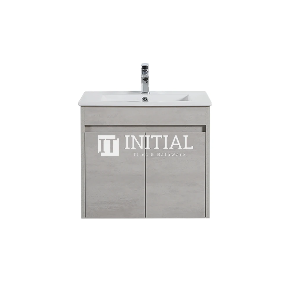 Nova 600 Plywood Concrete Grey Wall Hung Vanity, 2 Solid Doors , With Ceramic Top