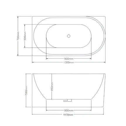 Nada 1300 Corner Bathtub Non-Over Flow Gloss White 1300X700X590