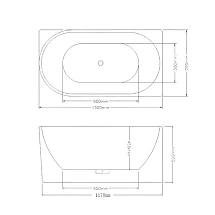 Nada 1300 Corner Bathtub Non-Over Flow Gloss White 1300X700X590