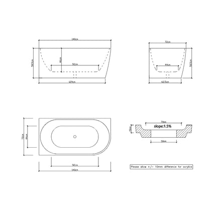 Nada 1400 Corner Bathtub Non-Over Flow Gloss White 1400X700X580 ,