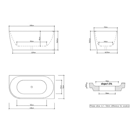 Nada 1400 Corner Bathtub Non-Over Flow Gloss White 1400X700X580 ,