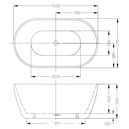 Hona 1500 Freestanding Bathtub Gloss White Non-Over Flow 1530X770X560 ,