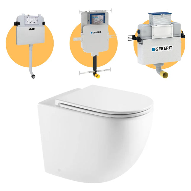 Newton Quiet Flush Rimless Wall Faced Floor Pan Toilet Matte White 570X360X410