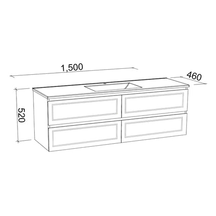 Timberline Nevada Plus Classic Vanity Wall Hung with SilkSurface Top & Under Counter Basin