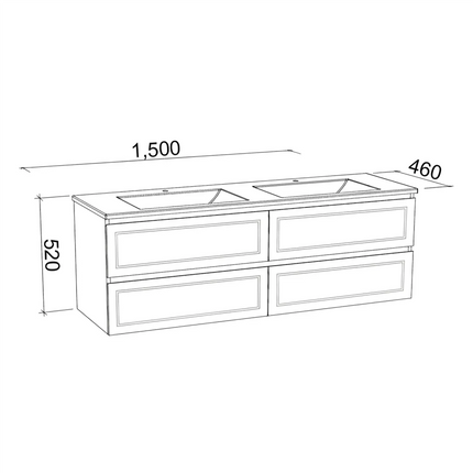 Timberline Nevada Plus Classic Vanity Wall Hung with SilkSurface Top & Under Counter Basin