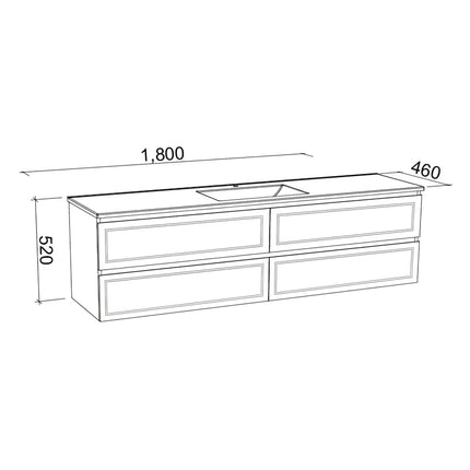 Timberline Nevada Plus Classic Vanity Wall Hung with SilkSurface Top & Under Counter Basin