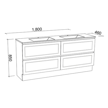 Timberline Nevada Plus Classic Vanity Floor Standing with SilkSurface Top & Under Counter Basin 600-1800mm