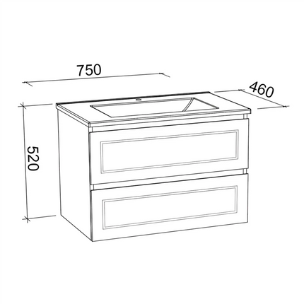 Timberline Nevada Plus Classic Vanity Wall Hung with SilkSurface Top & Under Counter Basin