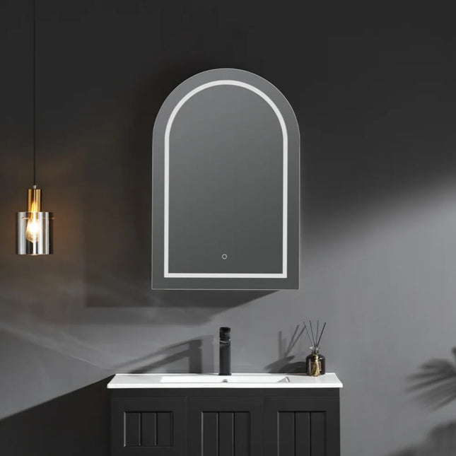 Olivia Arch LED Shaving Cabinet Matte Black 600X900X150mm